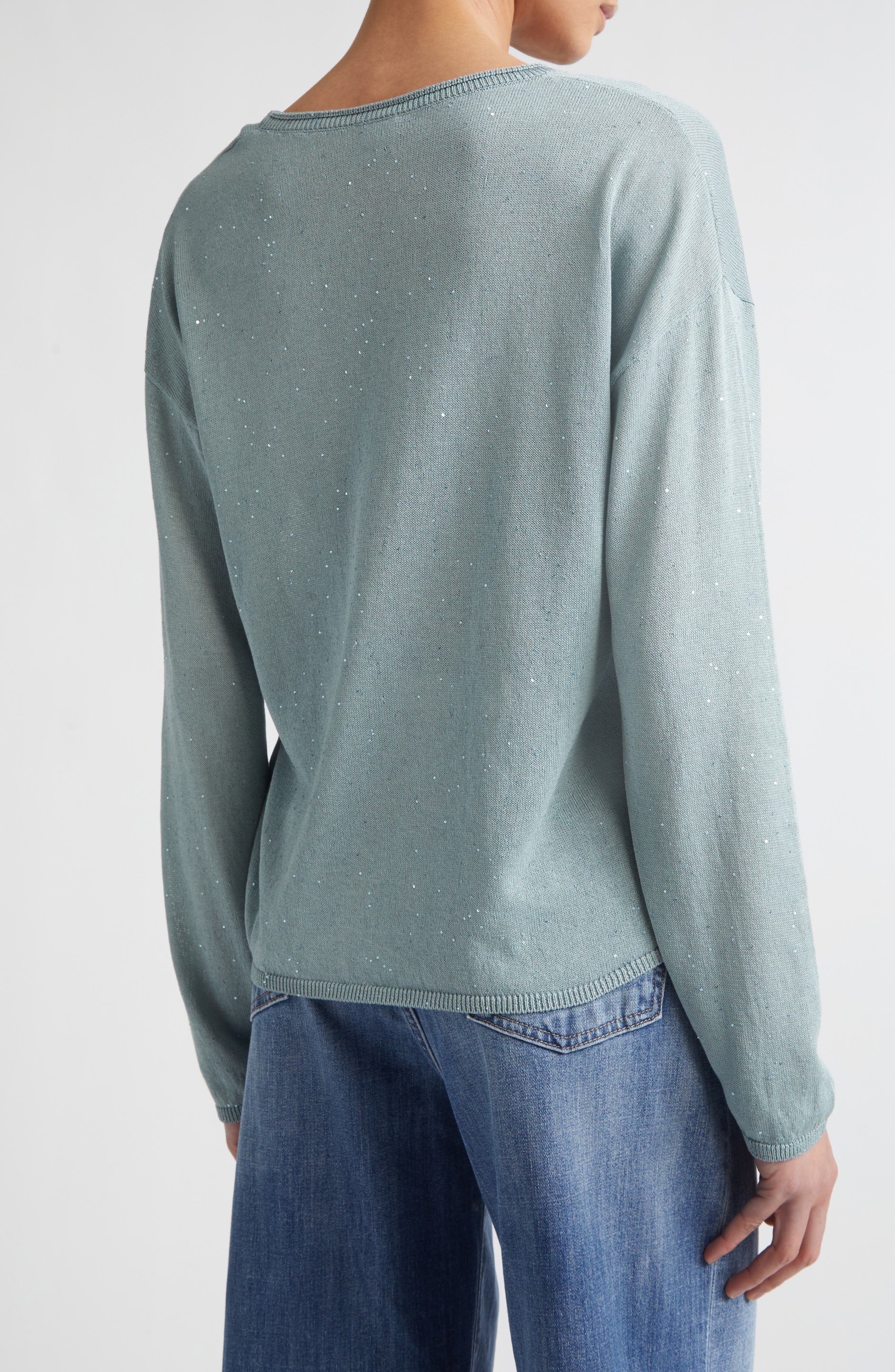 Sequin Silk & Cotton Crewneck Sweater - image 2