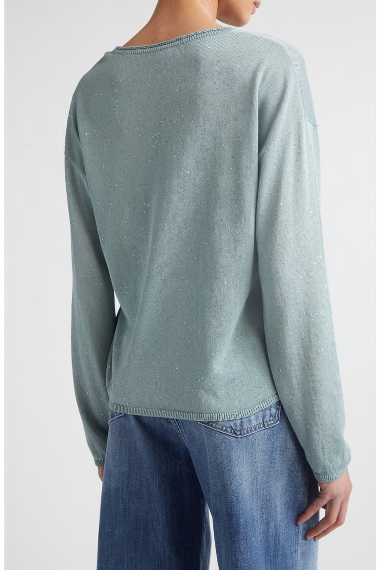 Sequin Silk & Cotton Crewneck Sweater, Alternate, color, 175 JADE