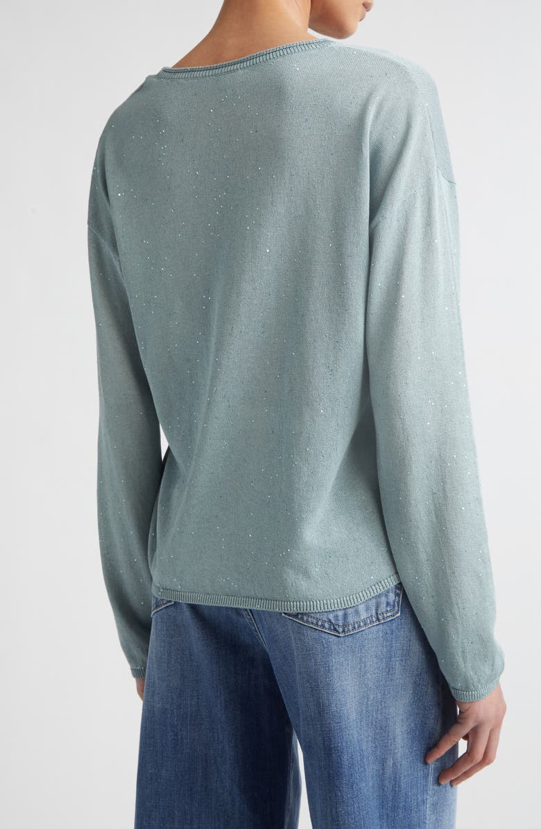Eleventy Sequin Silk & Cotton Crewneck Sweater, Alternate, color, 175 Jade