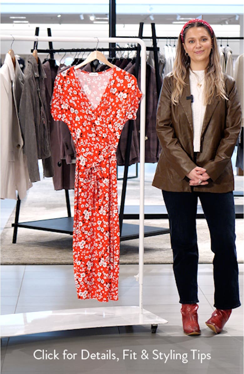 Floral Print Faux Wrap Midi Dress, sales video thumbnail