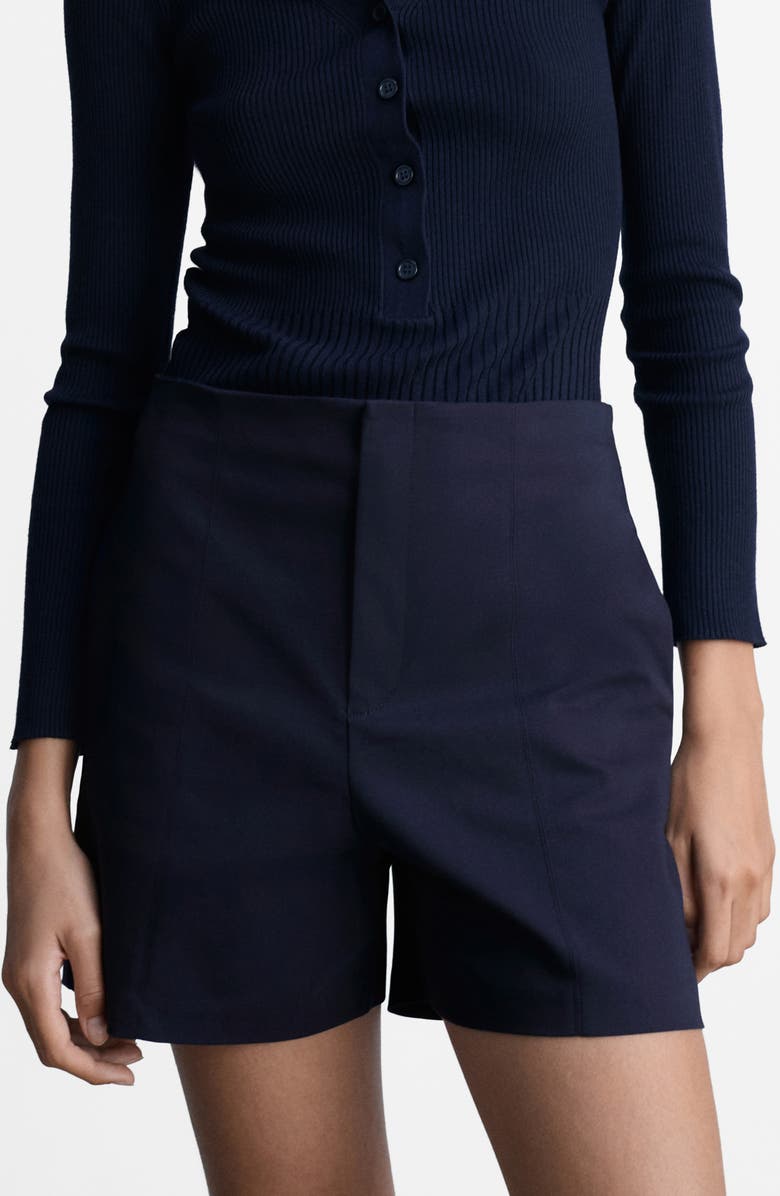 MANGO High Waist Cotton Shorts, Main, color, Navy