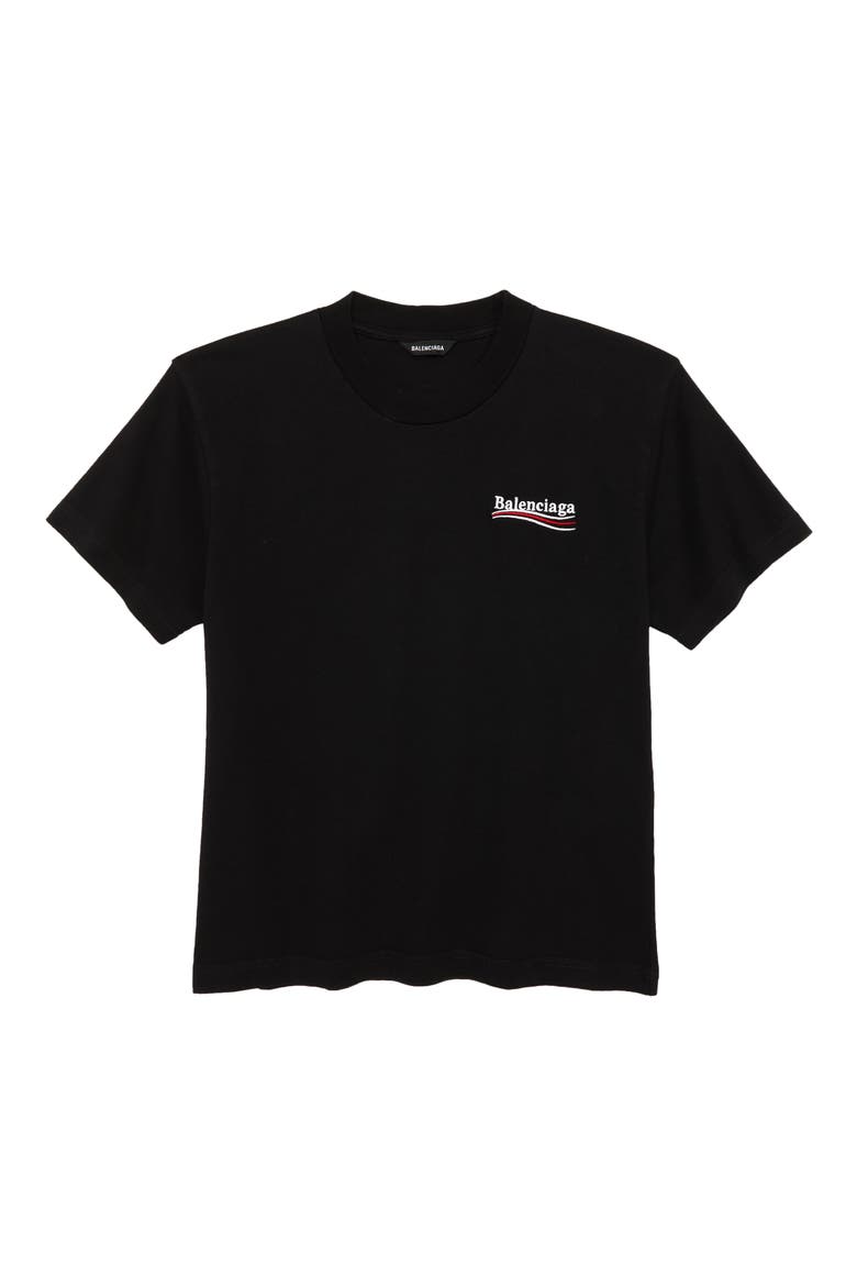 Kids' Campaign Embroidered Cotton Logo Tee, Main, color, BLACK/ WHITE