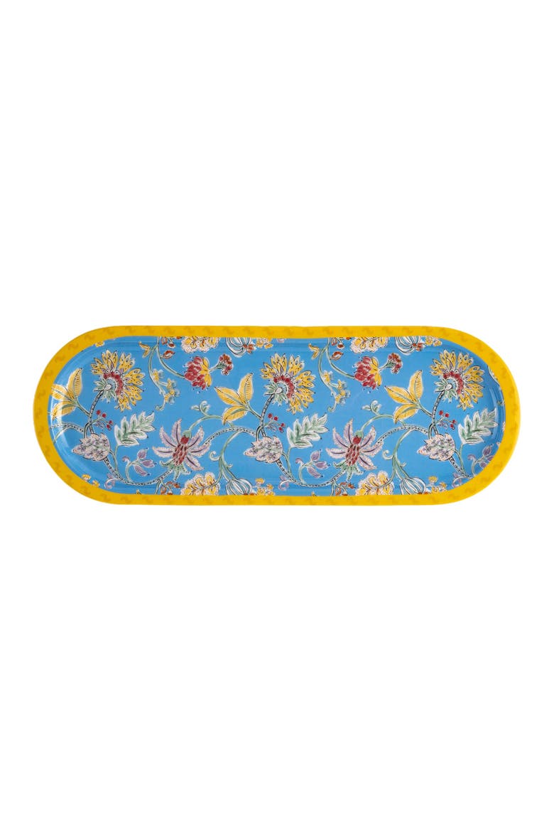 Lakri Oval Tree Serving Entertaining Floral Artisan, Main, color, Blue