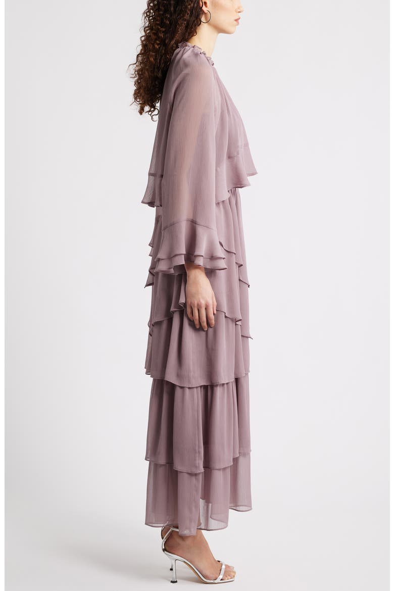 Tiered Ruffle Chiffon Cape Dress, Alternate, color, MAUVE