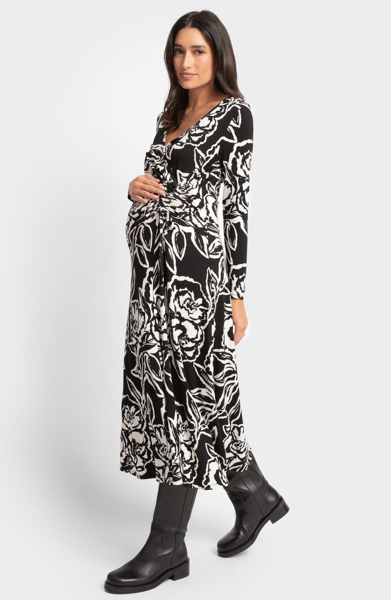 Seraphine Ruched Long Sleeve Maternity Faux Wrap Dress, Alternate, color, 