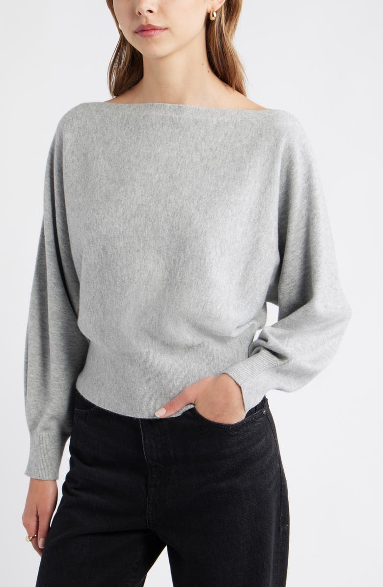 Open Edit Boat Neck Sweater, Main, color, Grey Heather