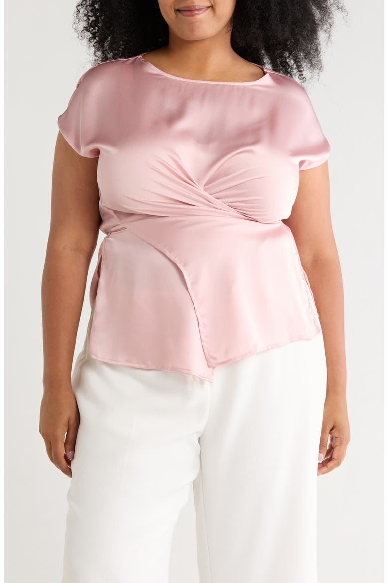 Satin Crossover Front Top, Main, color, PINK