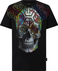 PHILIPP PLEIN Round Neck T-Shirt Multicolor Skull Monogram Men