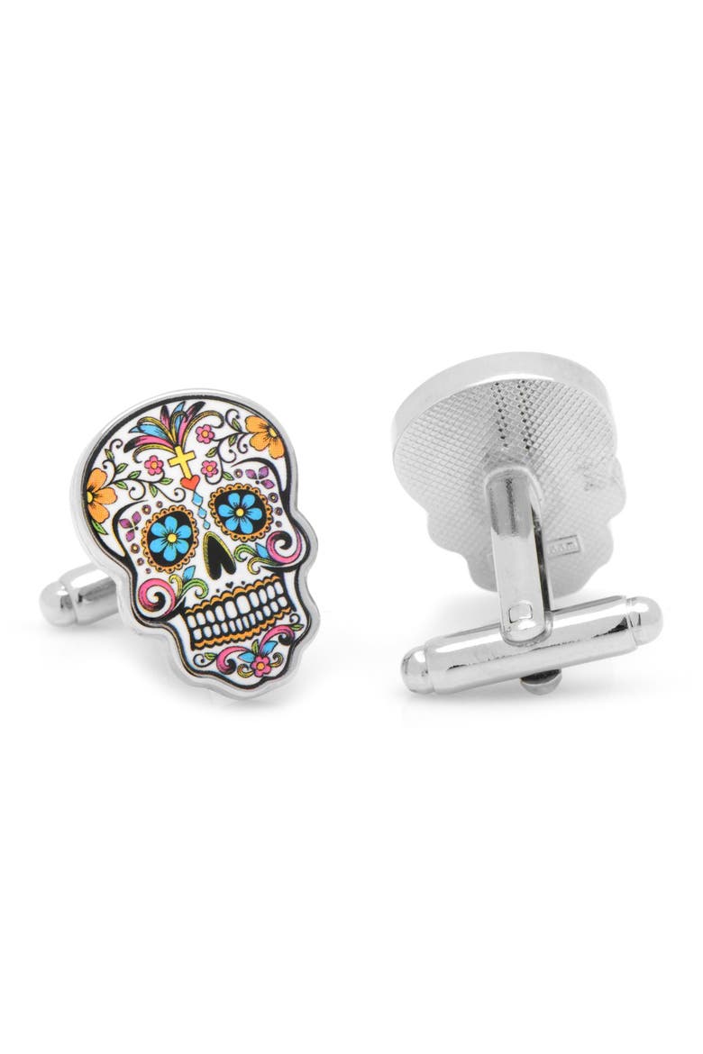 'Day of the Dead' Cuff Links, Alternate, color, SILVER/ BLACK/ PINK