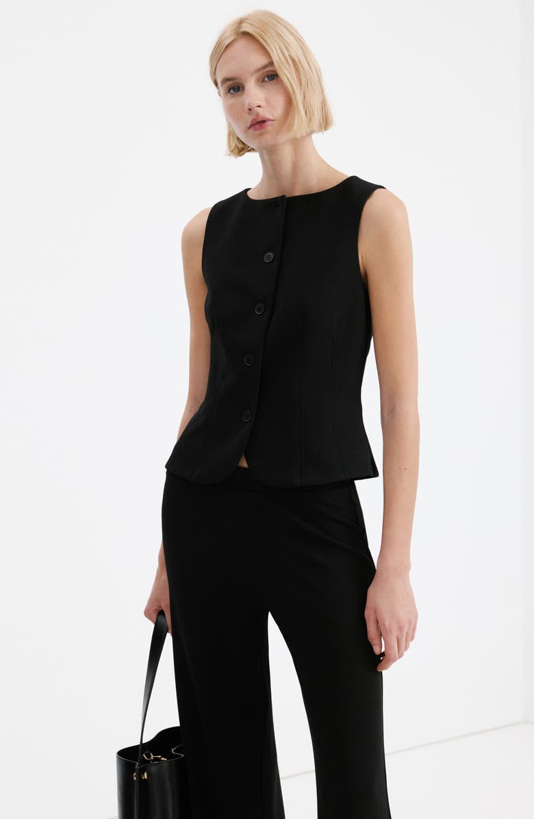 MANGO Elastic Waist Straight Leg Suit Pants, Alternate, color, Black