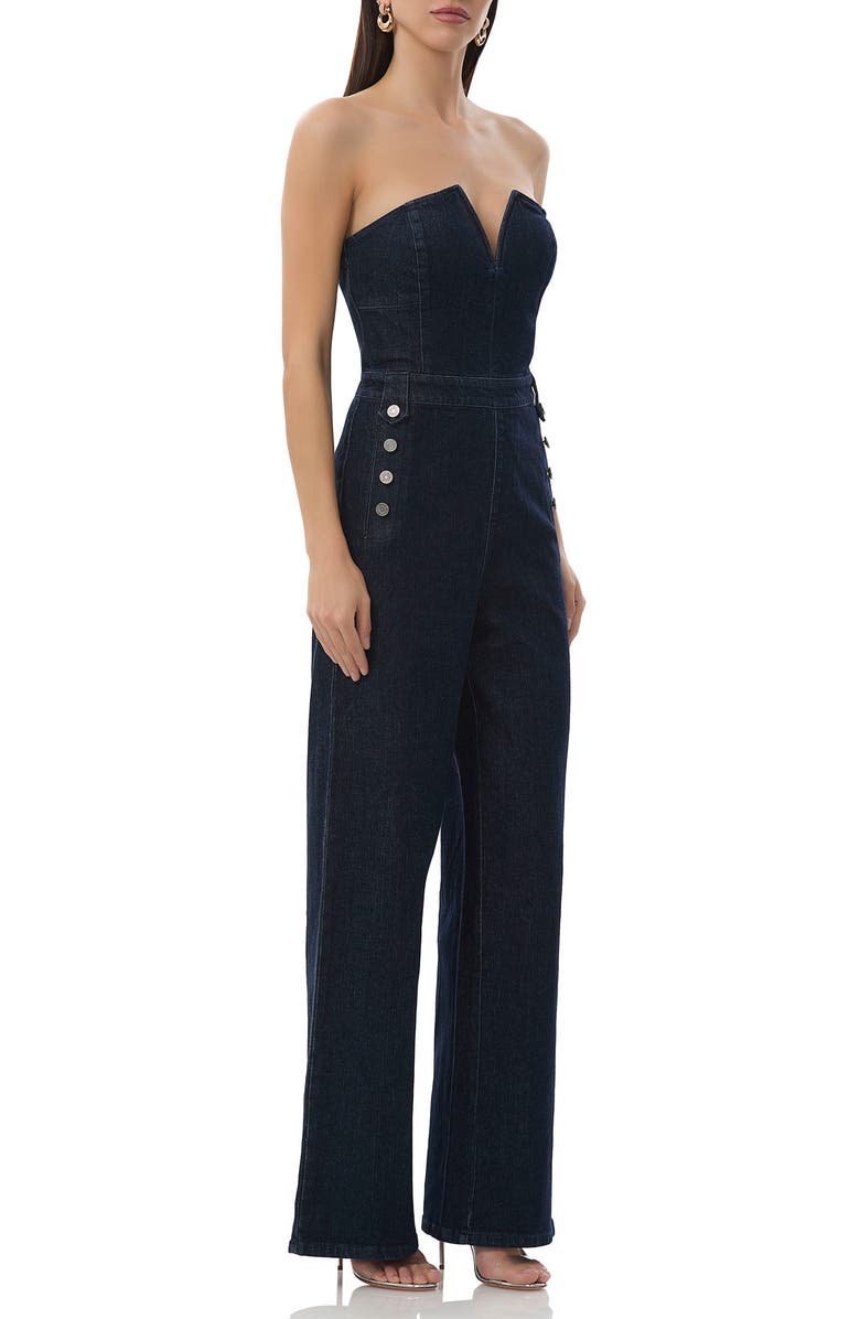 AFRM Bailey Strapless Denim Jumpsuit, Alternate, color, Midnight Rinse Wash