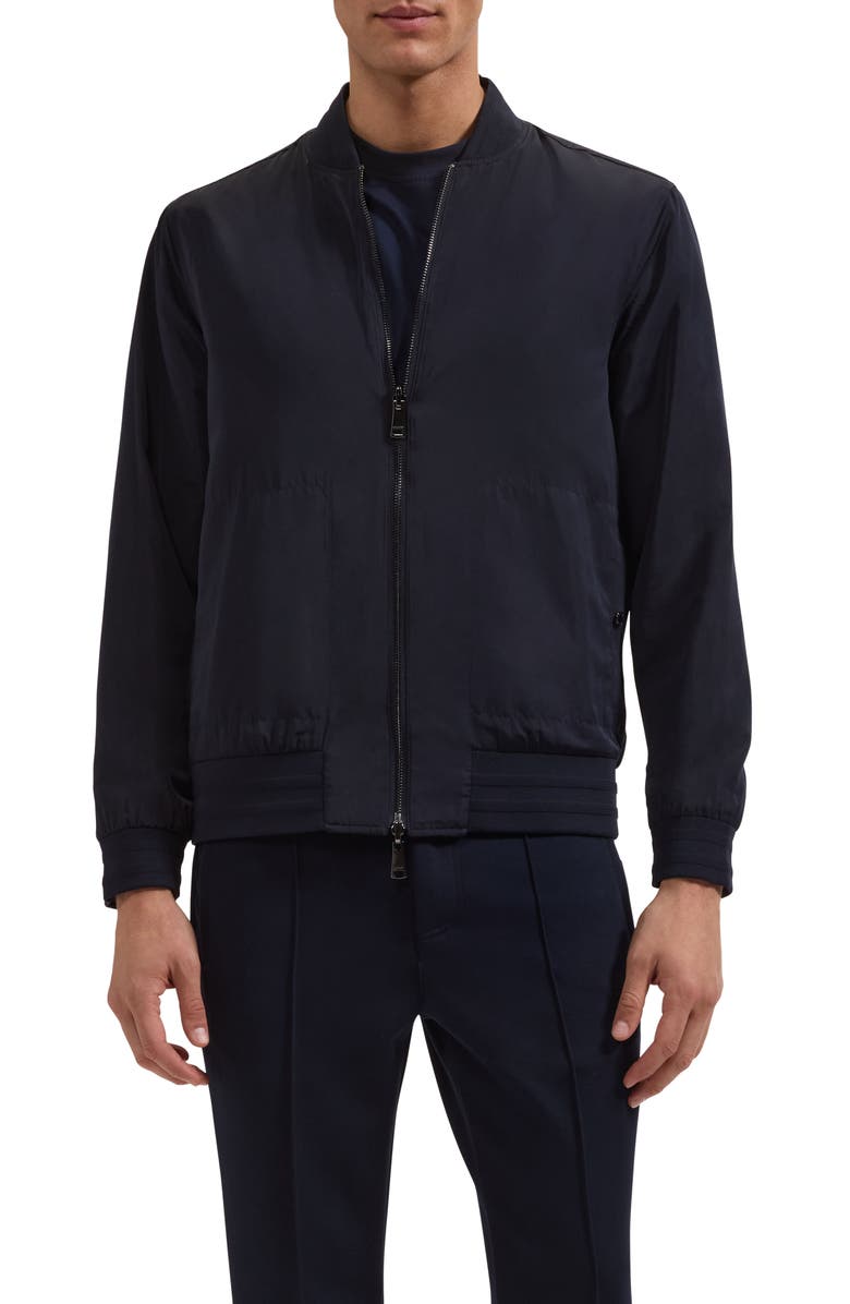 Bugatchi Soft Touch Knit Reversible Bomber Jacket, Main, color, Navy
