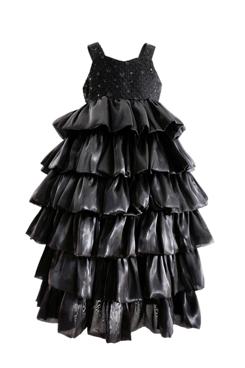 Ruffle Tiered Gala Dress, Main, color, Black