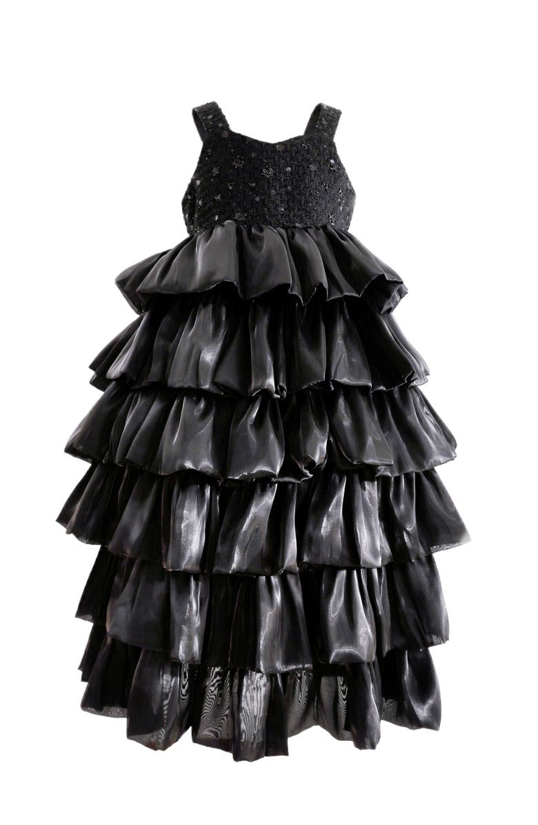 Tulleen Ruffle Tiered Gala Dress, Main, color, Black