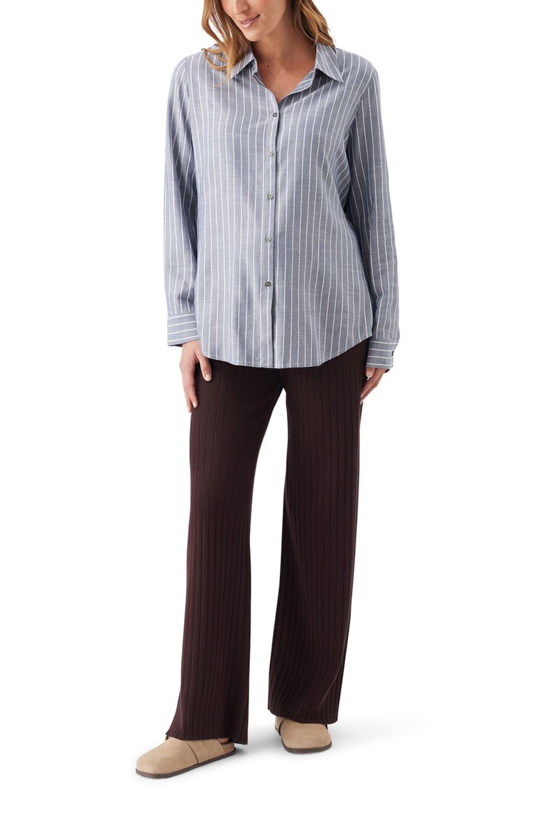 Millie Button Up Stripe Maternity Maternity Shirt, Alternate, color, Denim / White