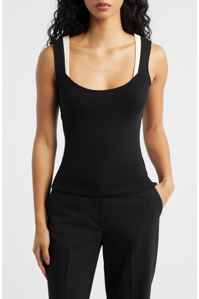 Iris Layered Scoop Neck Tank, Main, color, BLACK WHITE