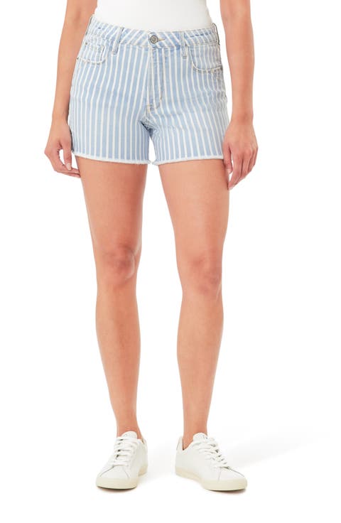 Rivet Frayed Hem Denim Shorts