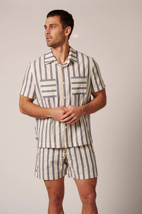 Leisure Lab Catalina Button Up In Blue Stripes