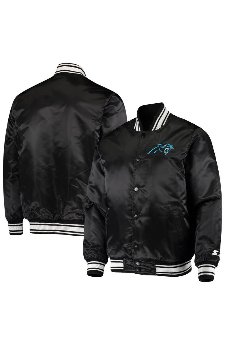 STARTER Men's Starter Black Carolina Panthers Locker Room Satin Varsity Full-Snap Jacket, Main, color, Black