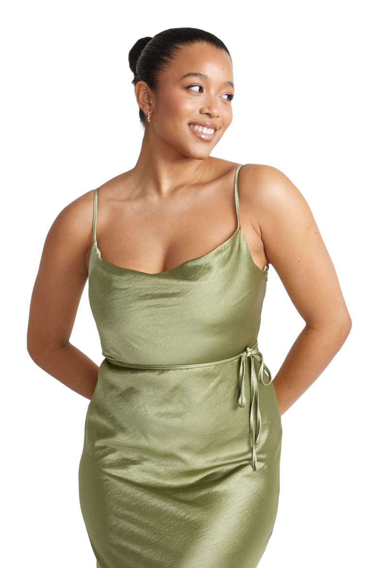 Cami Cowl Front Satin Bridesmaid Dress, Alternate, color, Moss Green