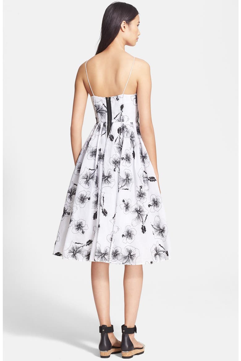 Embroidered Fit & Flare Dress, Alternate, color, BLACK ON SOFT WHITE