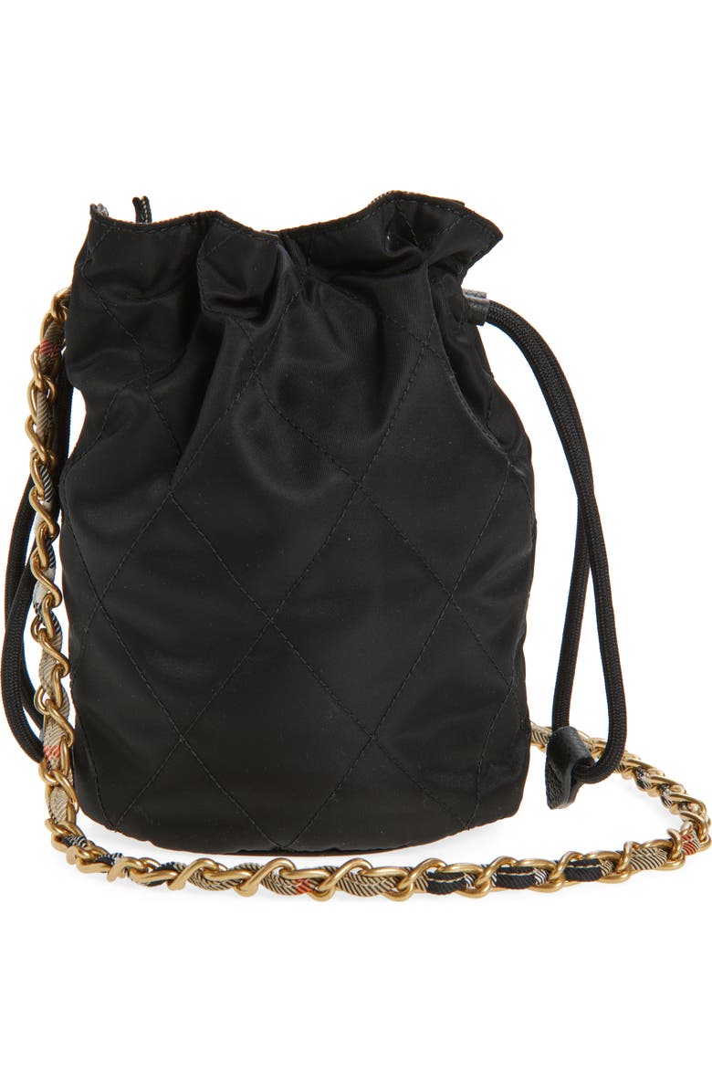 Burberry Horseshoe Quilted Nylon Bucket Bag, Alternate, color, Black
