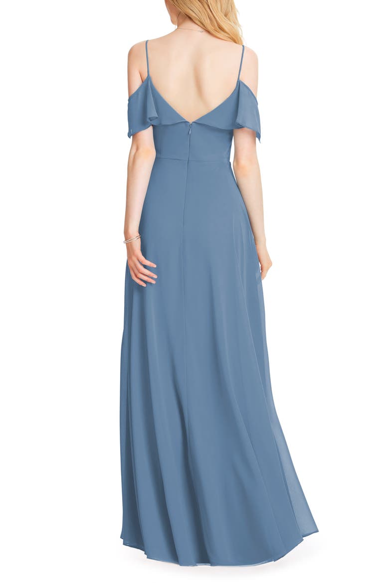 Ruffle Shoulder Chiffon Gown, Alternate, color, SLATE