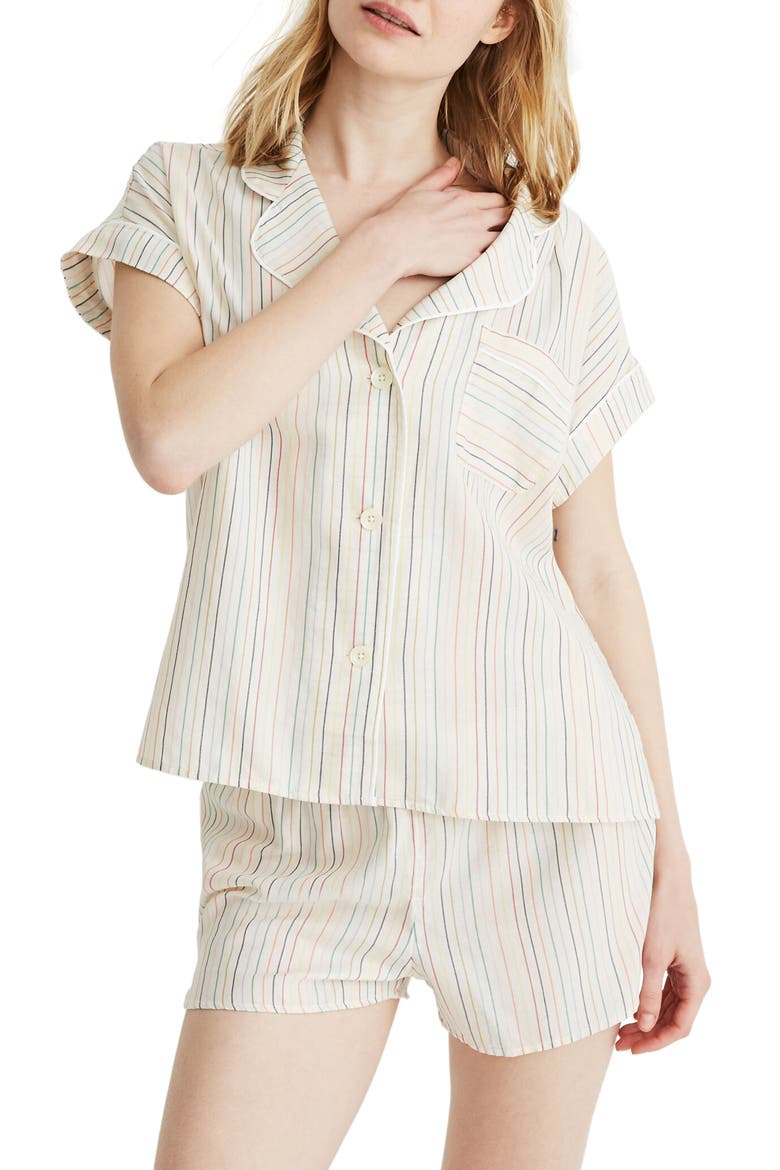 Rainbow Stripe Bedtime Pajama Top, Main, color, RAINBOW STRIPE PEARL IVORY