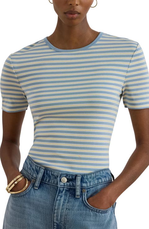 Stripe Cotton Blend Rib T-Shirt
