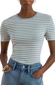 Lauren Ralph Lauren Stripe Cotton Blend Rib T-Shirt
