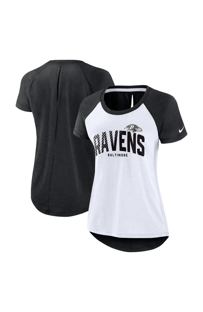 Nike Women's Nike White/Heather Scarlet Baltimore Ravens Back Slit Lightweight Fashion T-Shirt, Alternate, color,