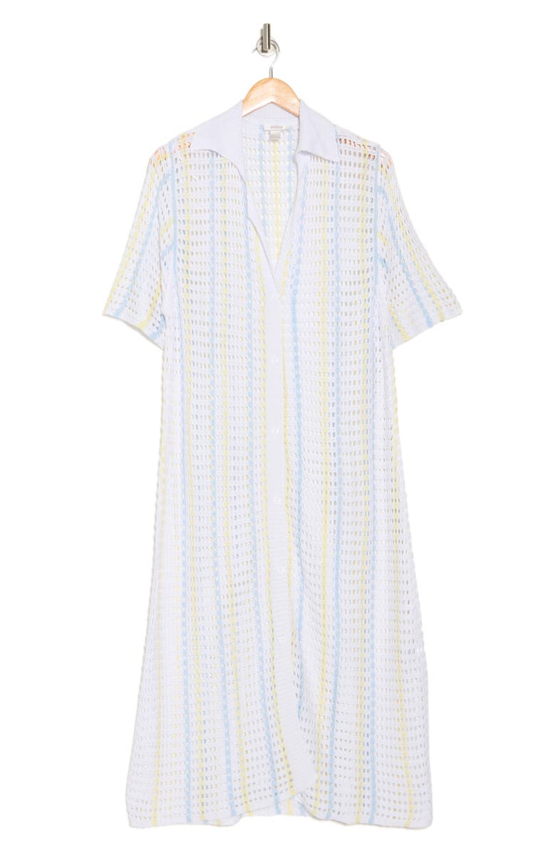 NORDSTROM RACK Open Knit Button-Up Cover-Up Dress, Alternate, color, Blue- White- Yellow Stripe