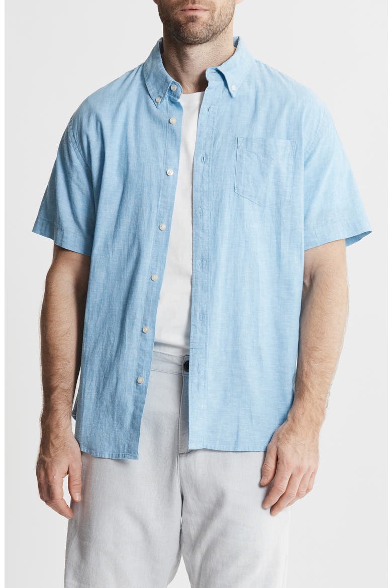 Cotton & Linen Short Sleeve Shirt, Main, color, LIGHT BLUE
