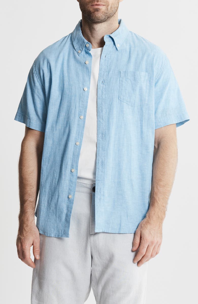 JACHS Cotton & Linen Short Sleeve Shirt, Main, color, Light Blue