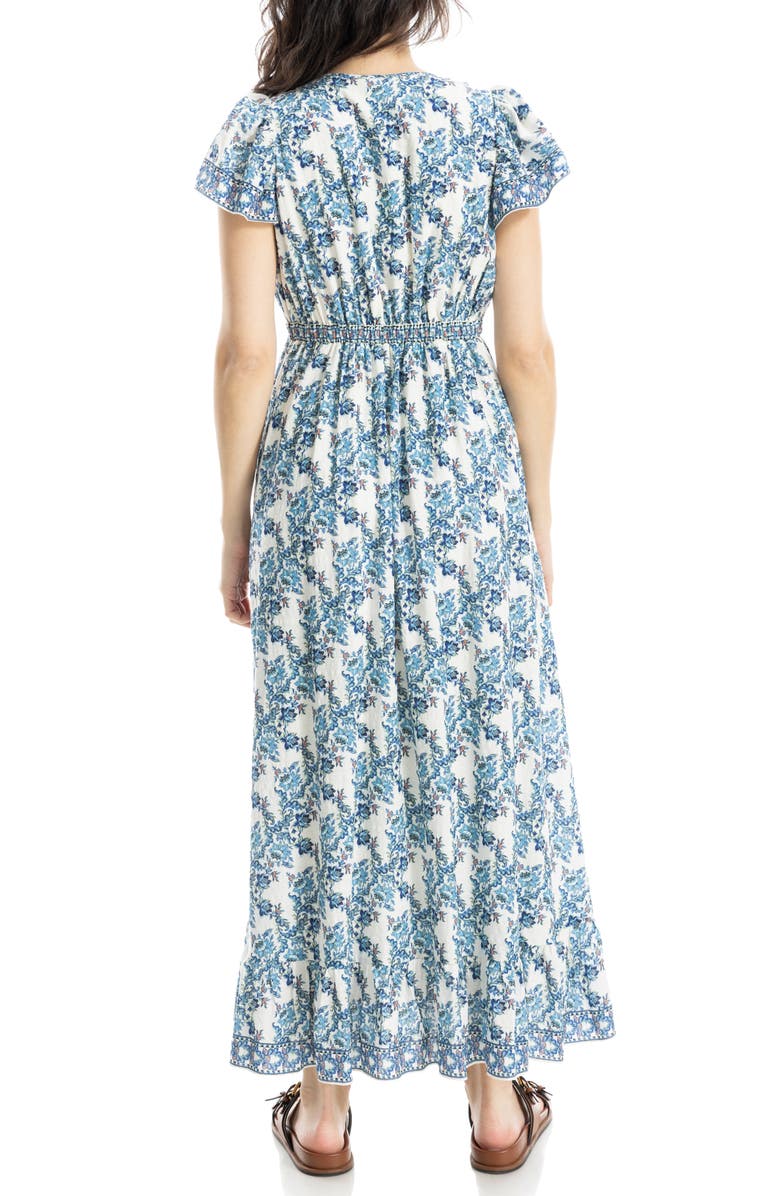 MAX STUDIO Floral Flutter Sleeve Maxi Dress, Alternate, color, Cream/ Blue
