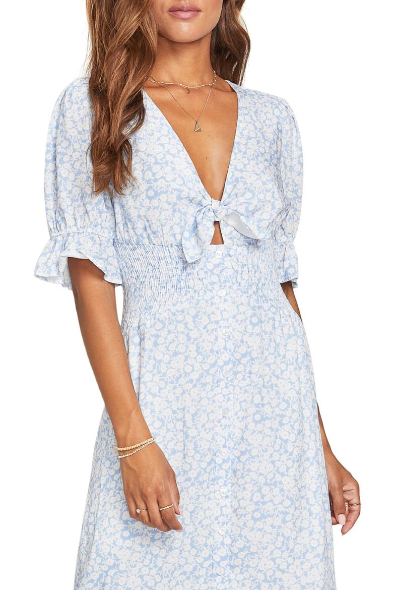 Wander My Way Tie Front Midi Dress, Alternate, color, SKY BLUE/ WHITE