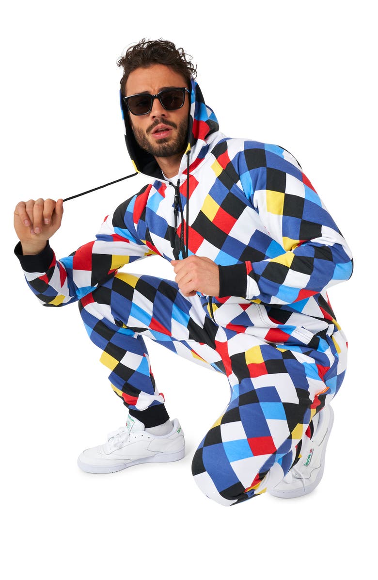 OppoSuits Crisscrosser Print Hooded Long Sleeve Fleece Jumpsuit, Alternate, color, 
