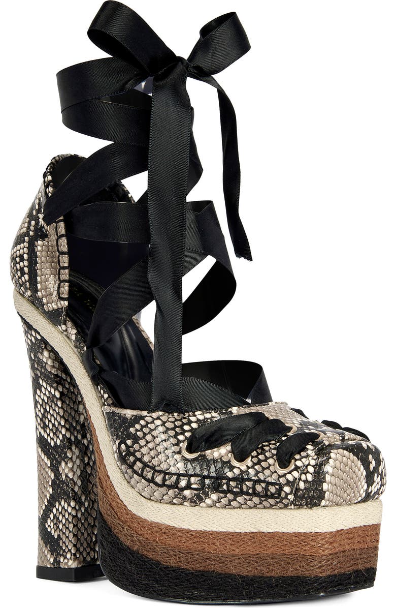 AZALEA WANG Fonetyn Ankle Tie Platform Pump, Main, color, Brown Multi