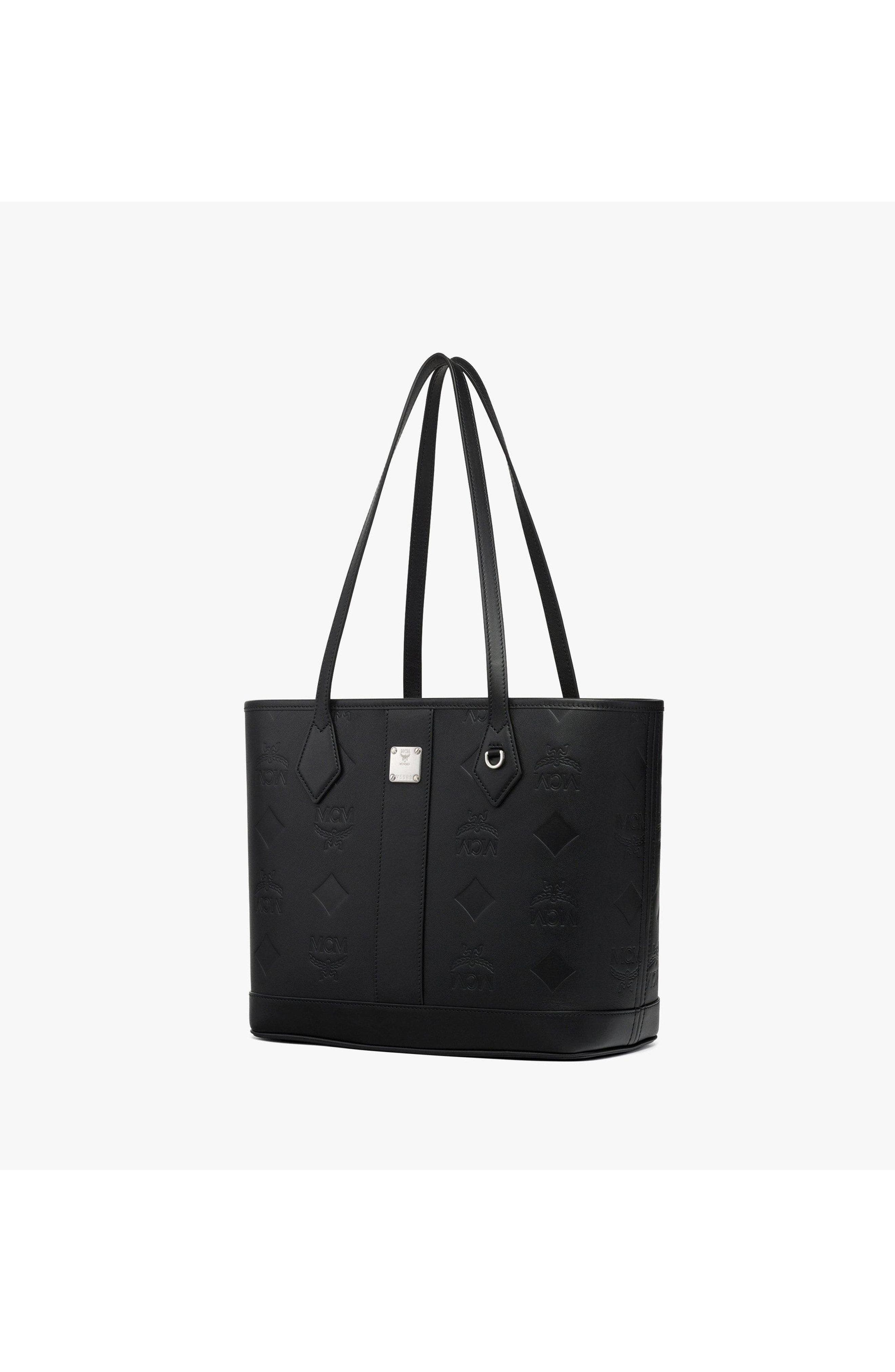 Small New Liz Shopper in Embossed Monogram Leather, Alternate, color, Black