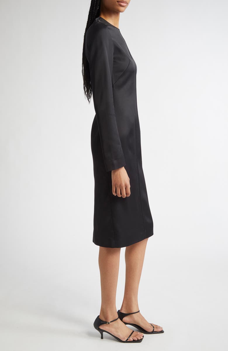 TOTEME Lean Long Sleeve Satin Midi Dress, Alternate, color, Black