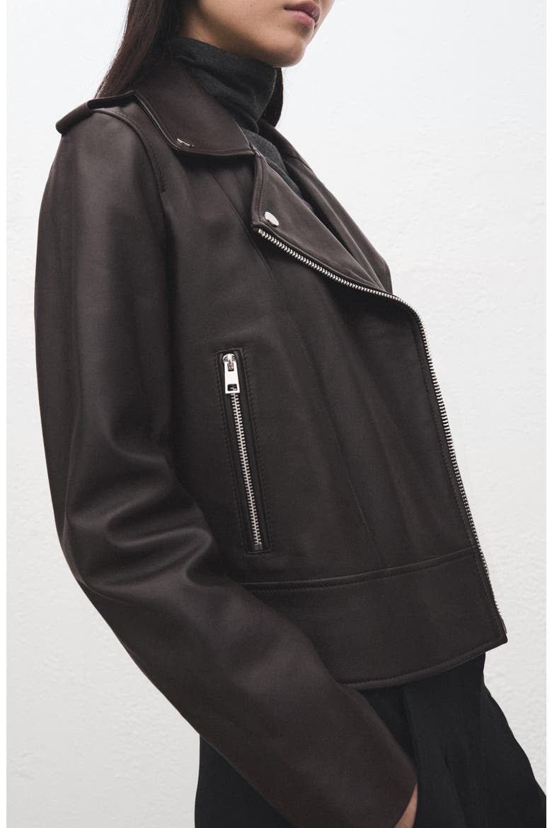 Leather Biker Jacket, Main, color, CHOCOLATE