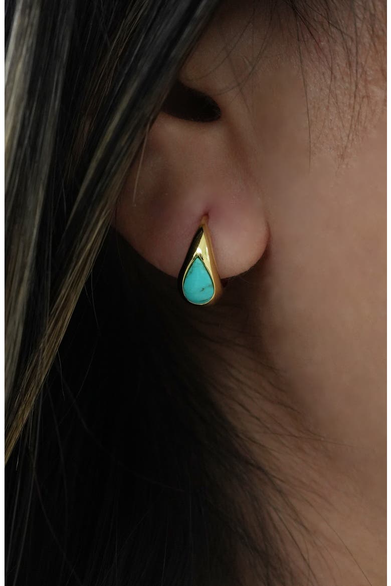 Turquoise Teardrop Huggie Hoops, Alternate, color, GOLD