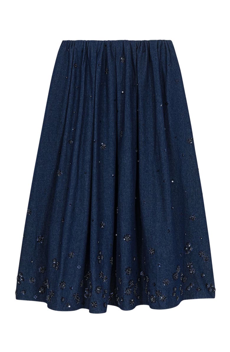maje Embroidered denim midi skirt, Alternate, color, Navy