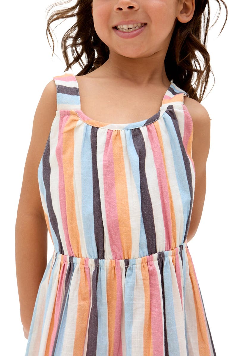 Raffya Kids Kris Cross Back Stripe Print Dress, Alternate, color, Multi Stripe