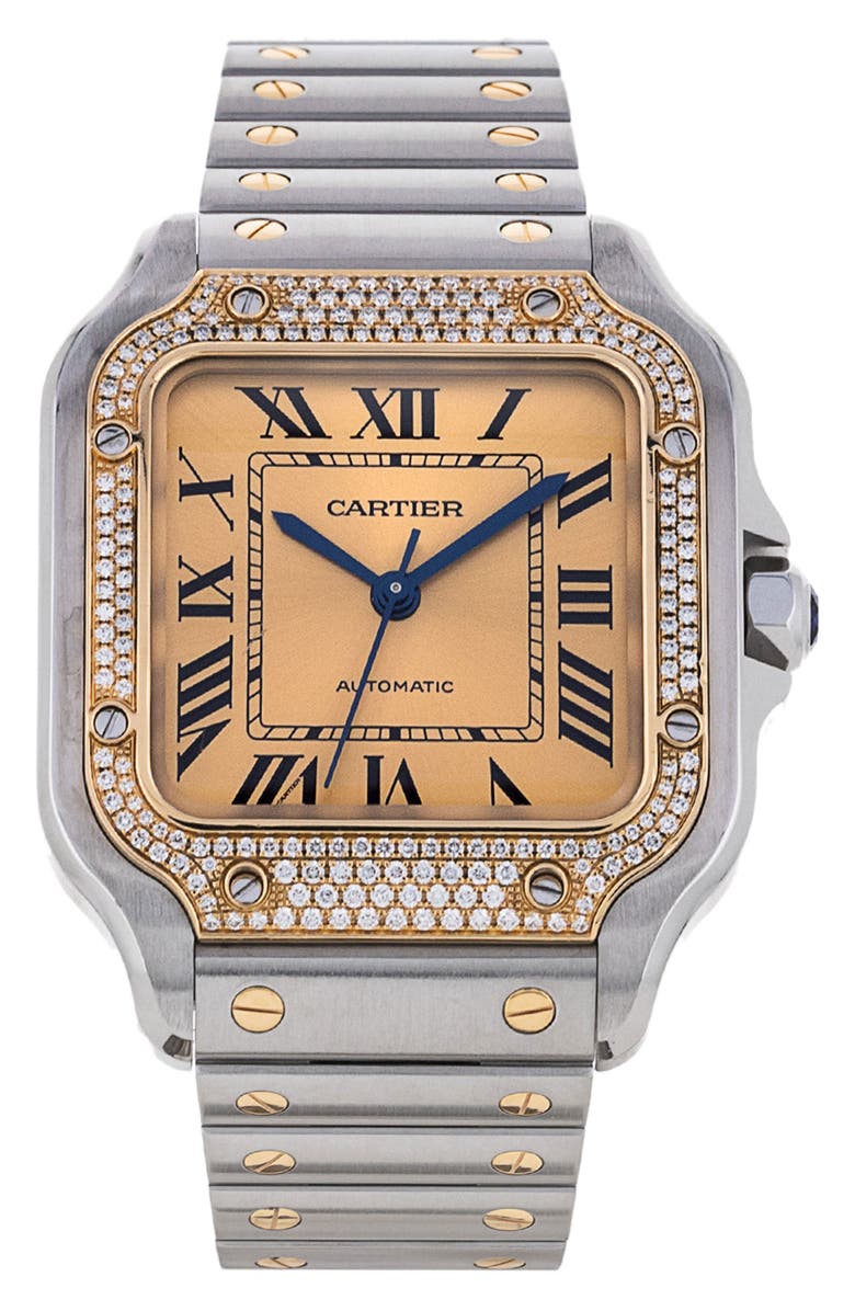 Watchfinder & Co. Cartier Preowned 2023 Santos De Cartier Diamond Bezel Bracelet Watch, 35.1mm, Main, color, 