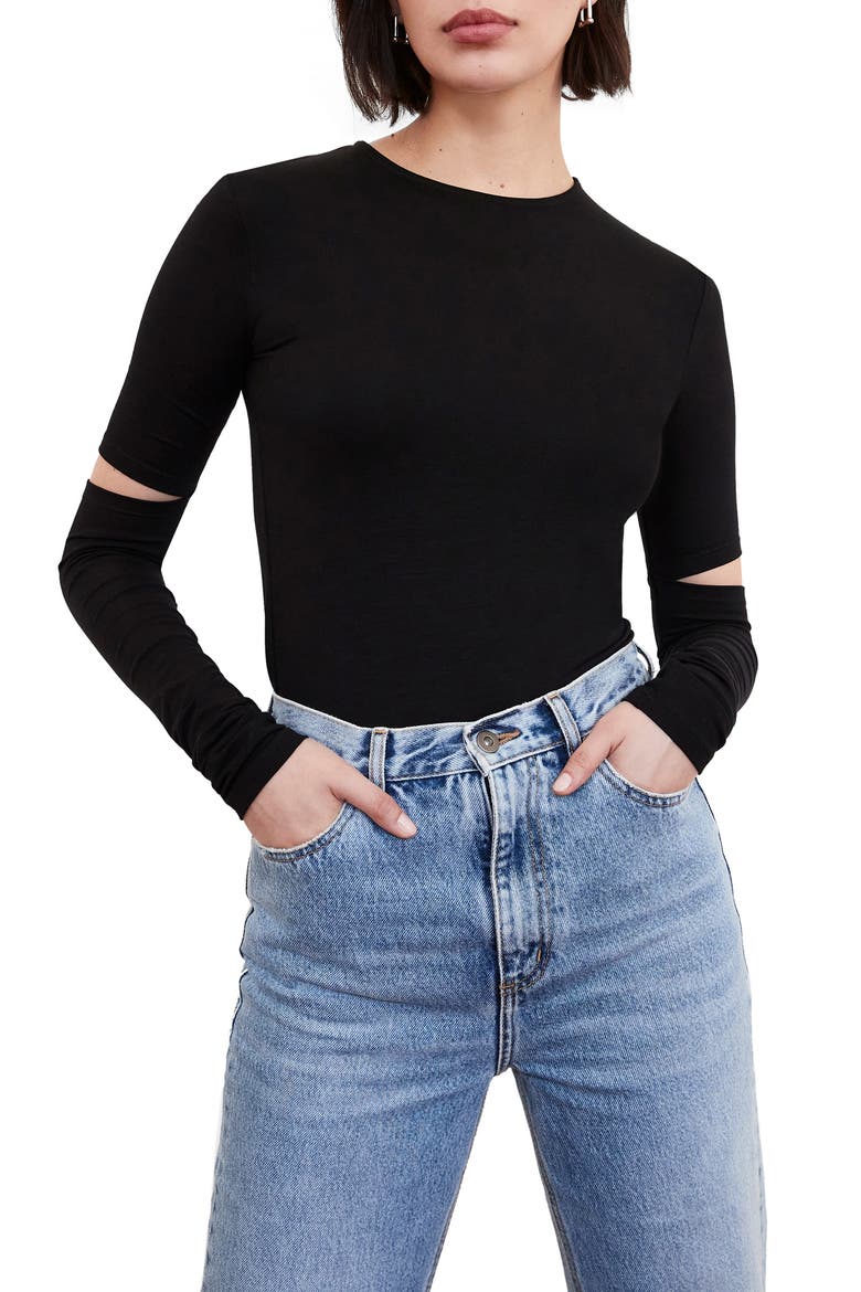 Indra Cutout Sleeve Top, Main, color, BLACK