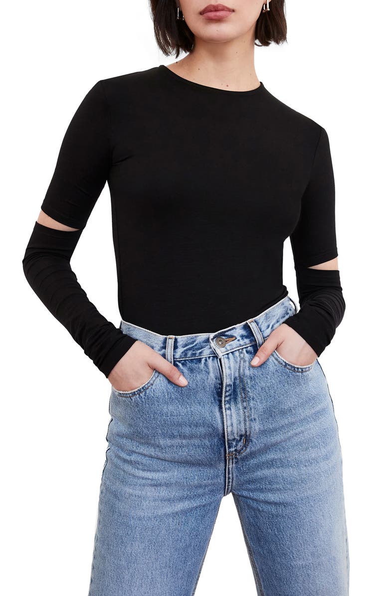 Marcella Indra Cutout Sleeve Top, Main, color, Black