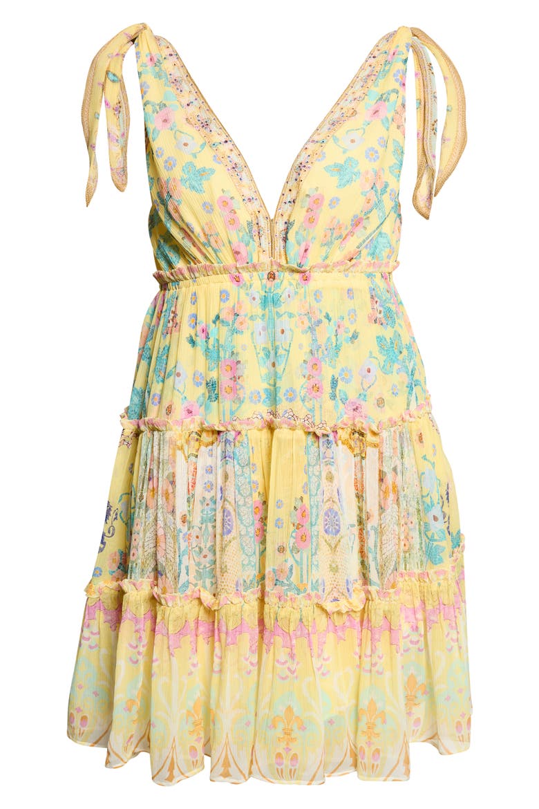 Barcelona Print Tiered Silk Sundress, Main, color, BARCELONA BEB