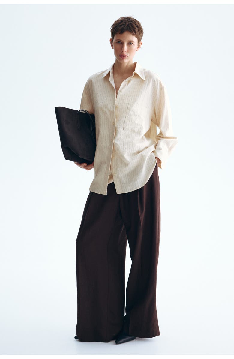 H&M Oversized Shirt, Alternate, color, Light Beige/Pinstriped