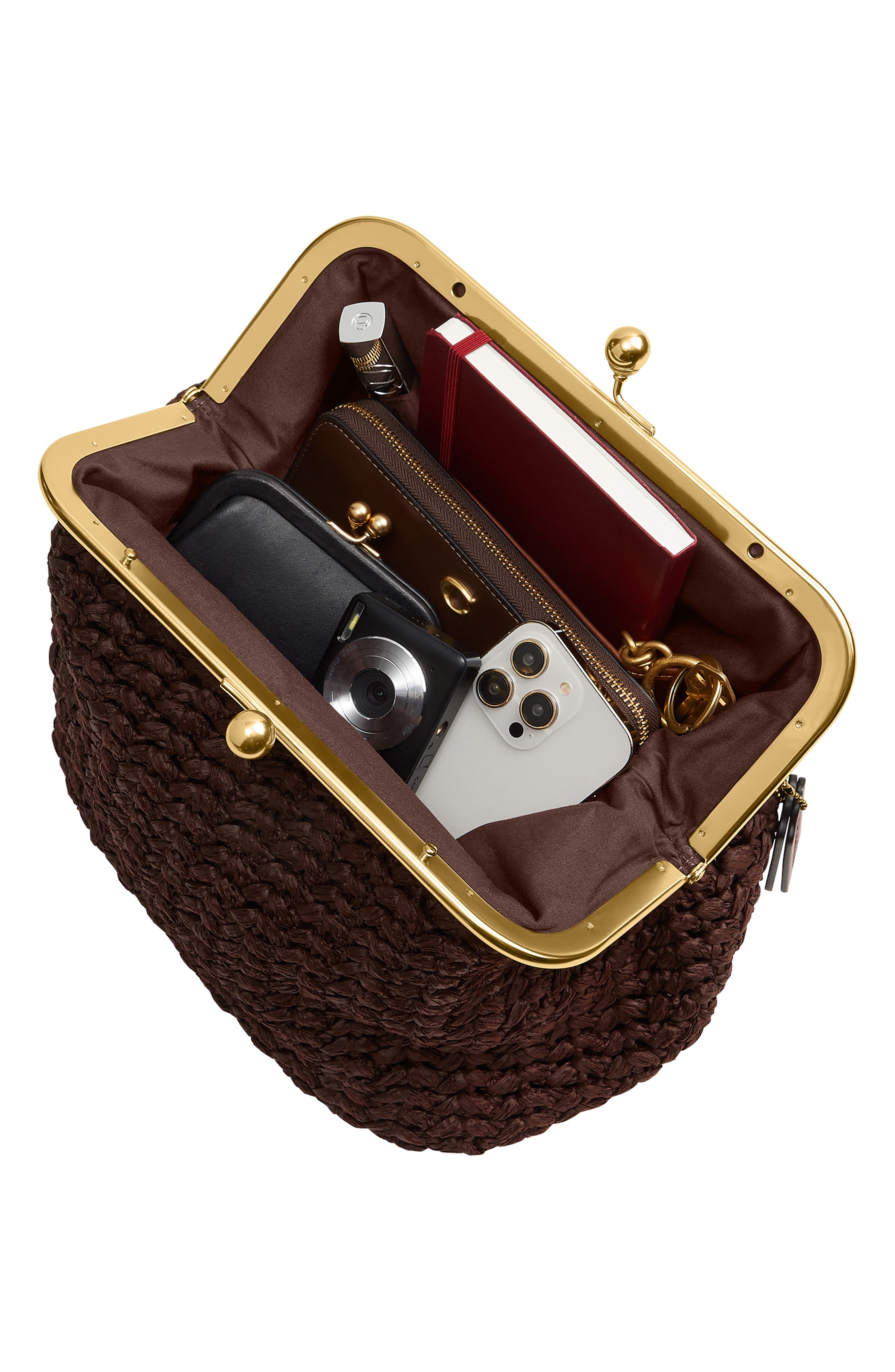 COACH Large Kisslock Woven Straw Frame Bag, Alternate, color, B4/ Maple